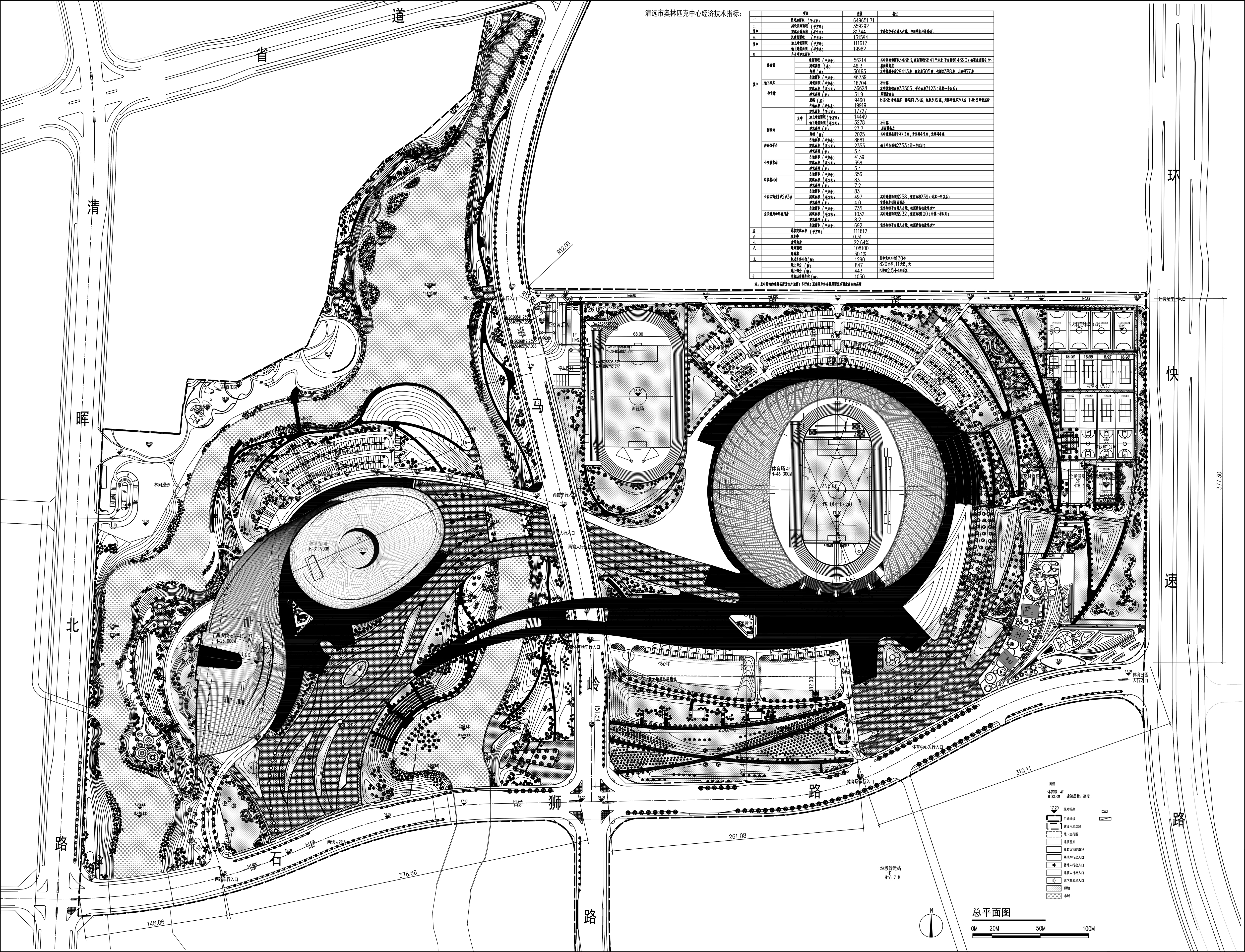 清遠(yuǎn)市奧體匹克中心建設(shè)工程總平面圖(轉(zhuǎn)大地坐標(biāo).jpg